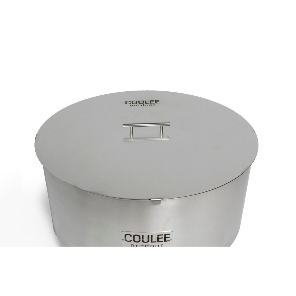 Stainless steel lid on a Coulee smokeless fire pit
