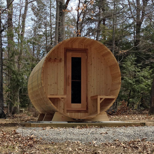 Barrel Sauna with Porch Package – Red Cedar (Heater Included)