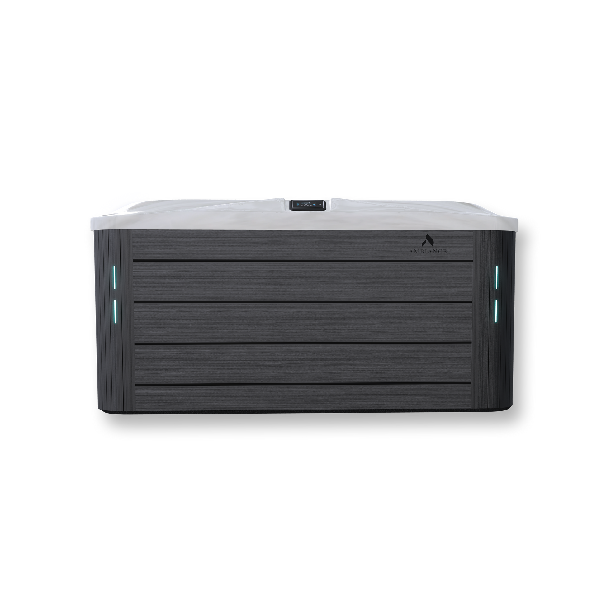 Thermēa L523 hot tub with LED waterline, backlit waterfall, and cup holders.”