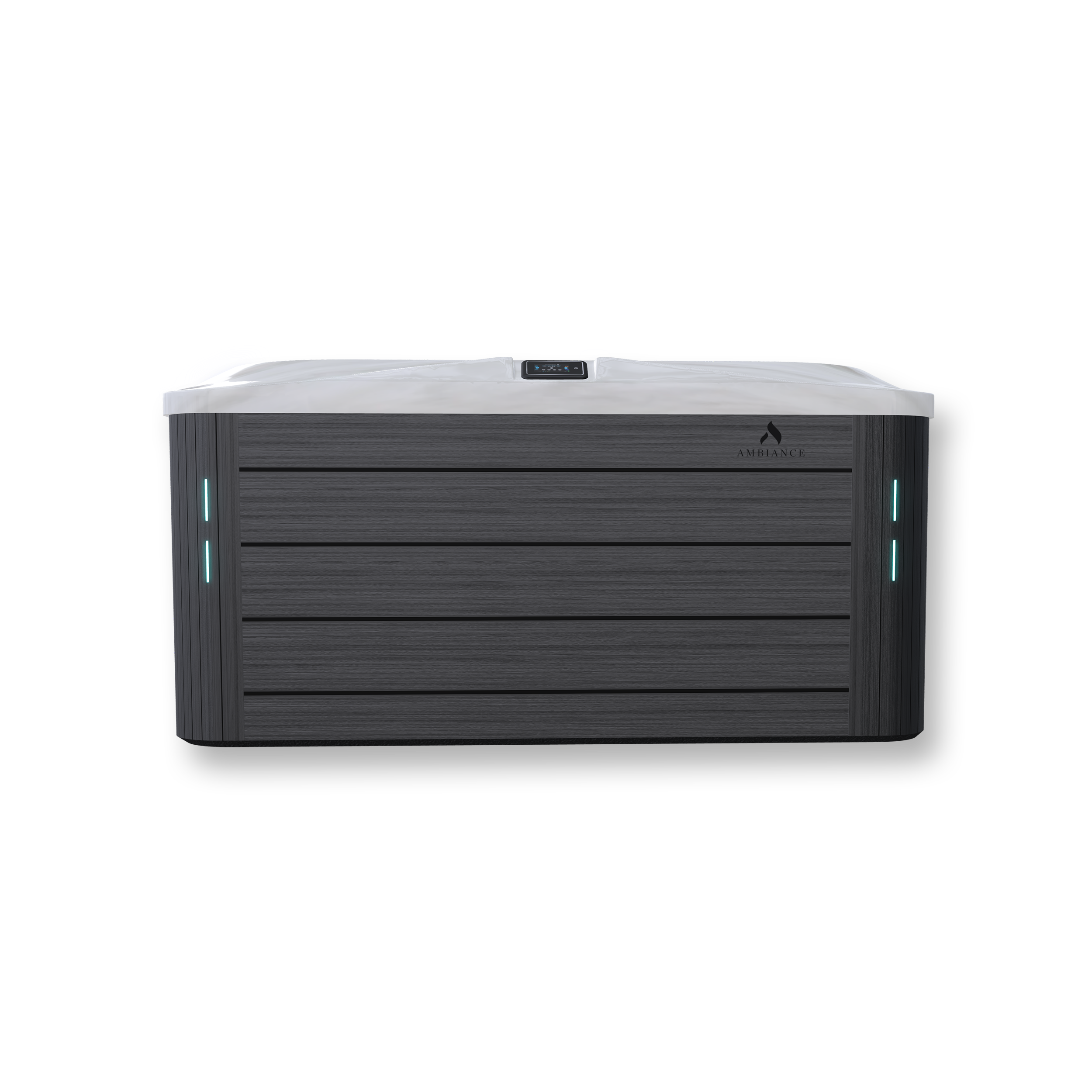 Thermēa L523 hot tub with LED waterline, backlit waterfall, and cup holders.”