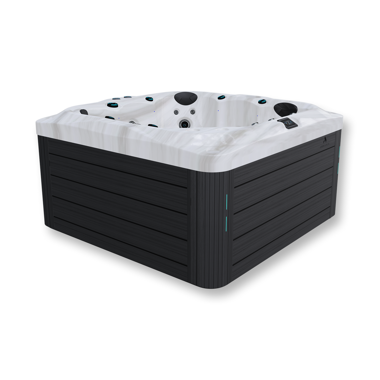 Premium hot tub with dual pumps, hydrotherapy jets, and touchscreen control