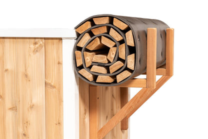 Round Polar Plunge tub with open top view, showing wooden build and spacious interior.