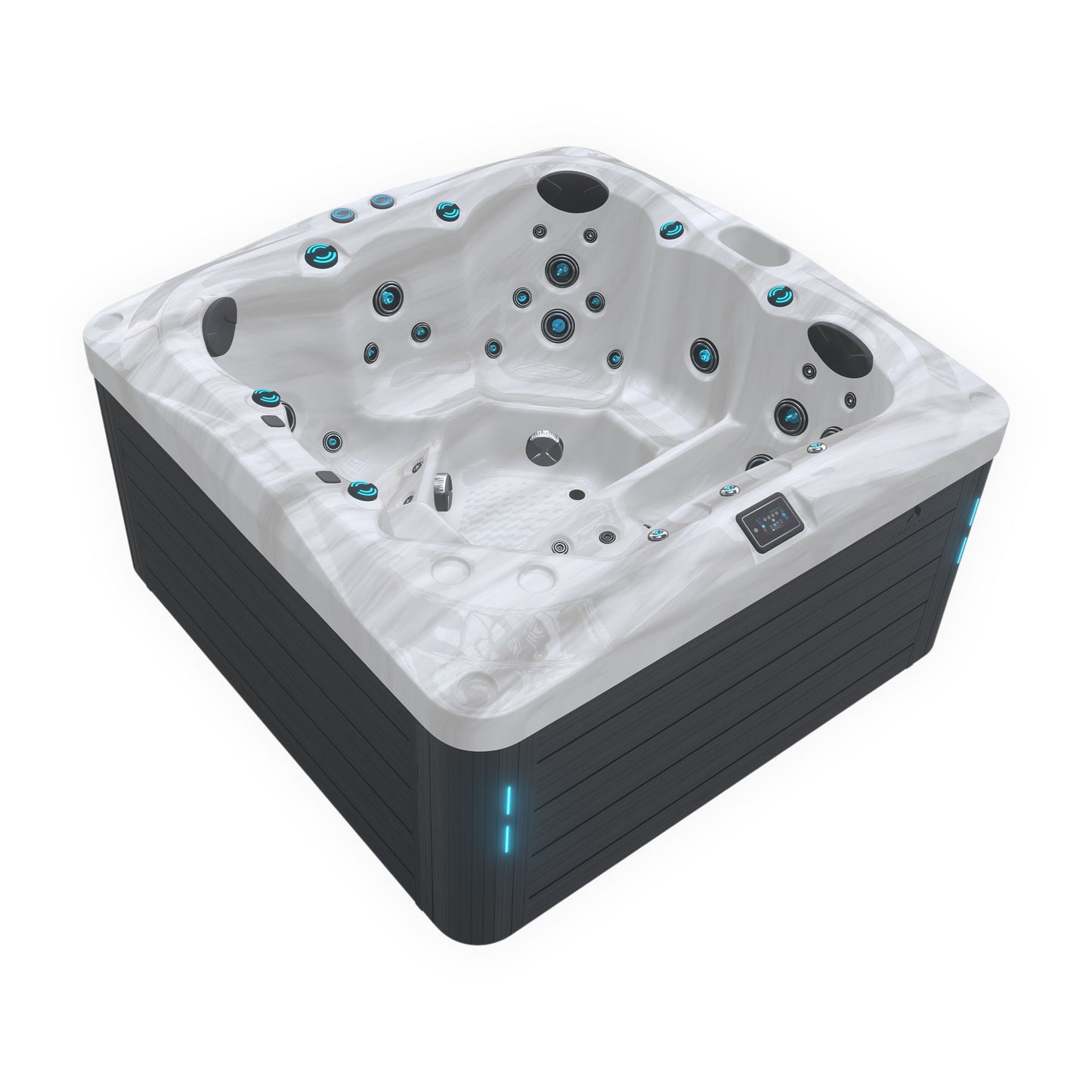 Hydrotherapy hot tub with lounger and upright seating for social connection