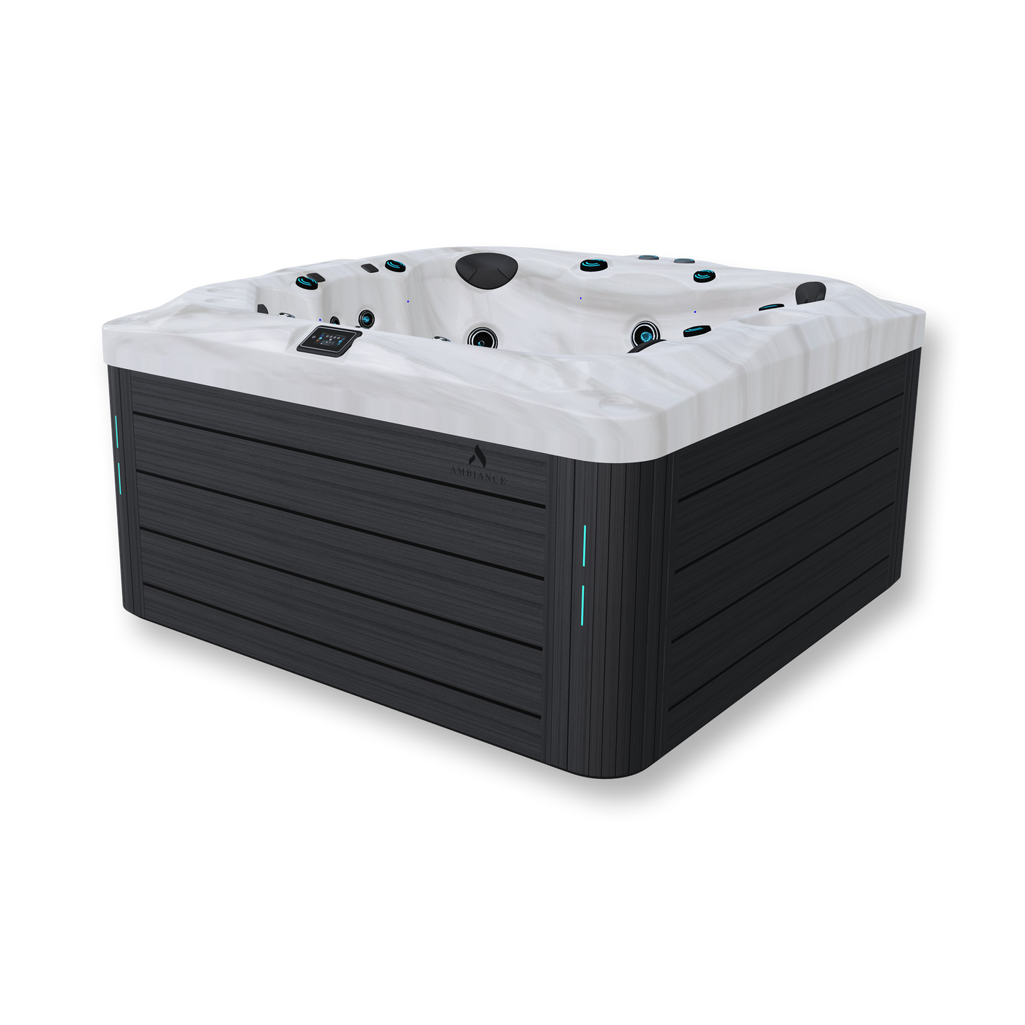 Luxury Canadian spa with waterfall feature, designed for relaxation and energy