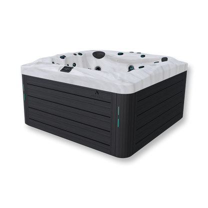 Luxury Canadian spa with waterfall feature, designed for relaxation and energy